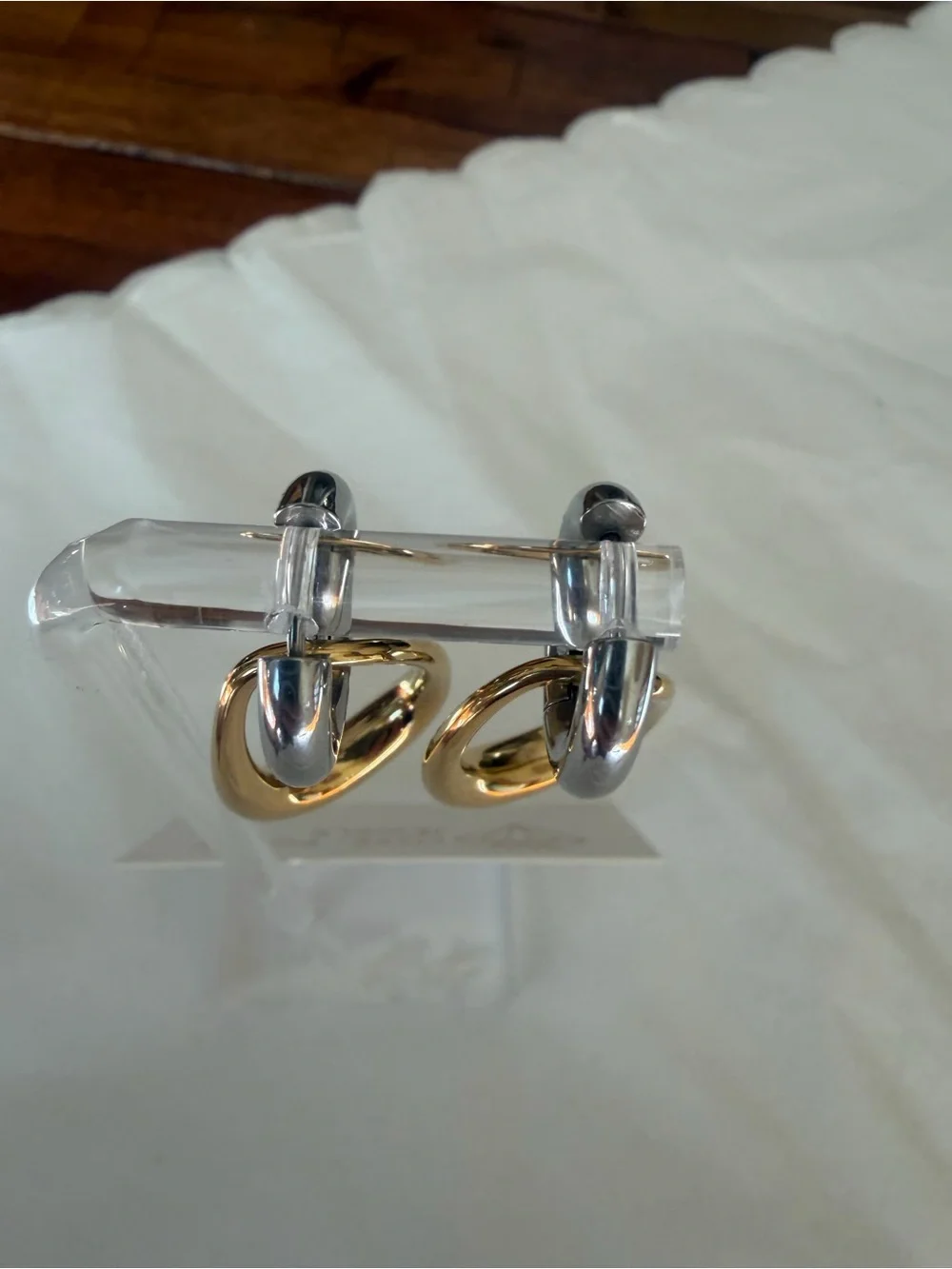 Love Poppy Stainless/Waterproof Two Tone Interlocking Hoop Earrings Brand NWOT
